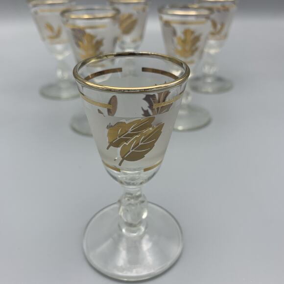 Mid Century Vintage Libbey Shot Glasses, Set Of Six, Frosted With Gold Leaf - Picture 2 of 9